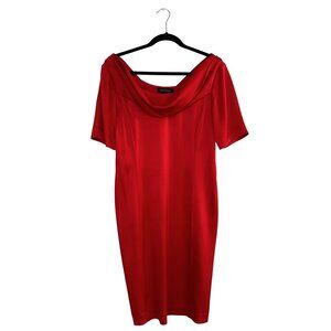 St. John Women's Red Draped Cowl Neck Short Sleeve Sheath Dress Size 12